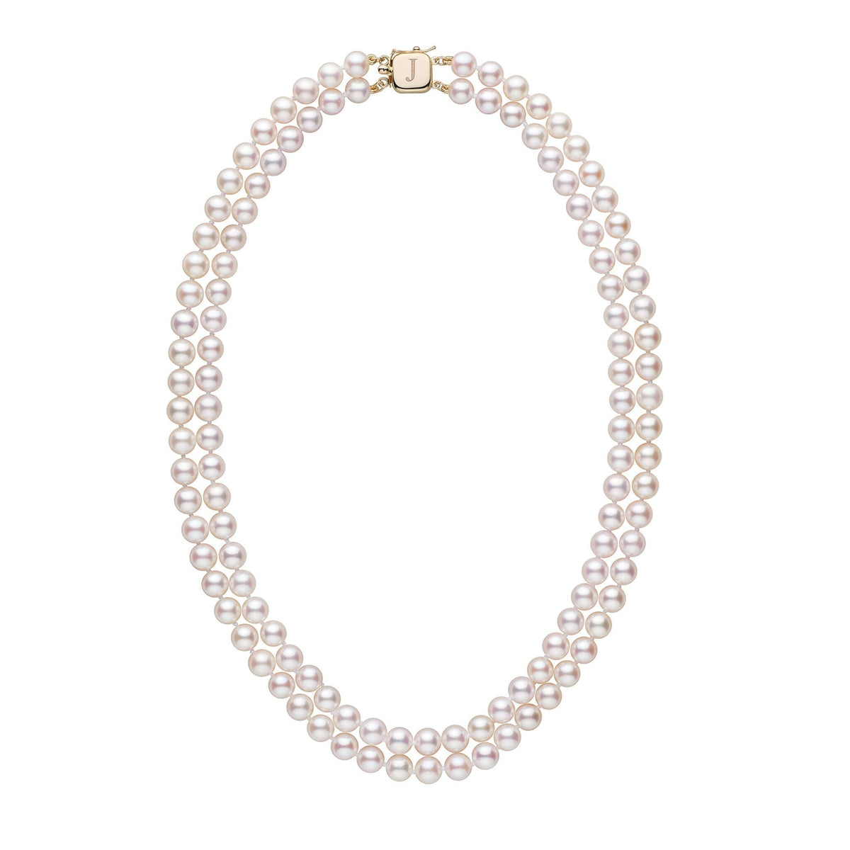 Personalized 6.5-7.0 mm AAA Akoya Pearl Double Strand Square Clasp Necklace