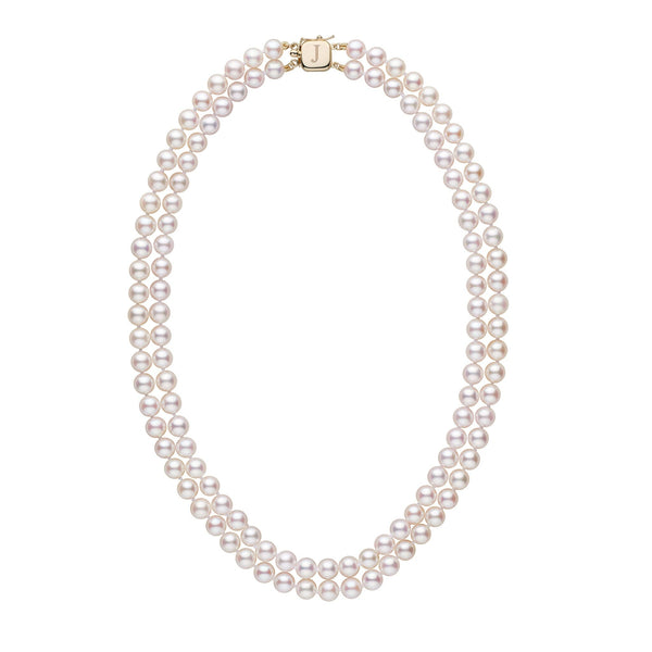 Personalized 6.5-7.0 mm AAA Akoya Pearl Double Strand Square Clasp Necklace