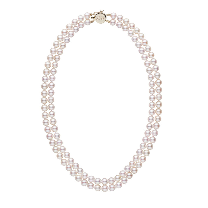 Personalized 6.5-7.0 mm AAA Akoya Pearl Double Strand Circle Clasp Necklace