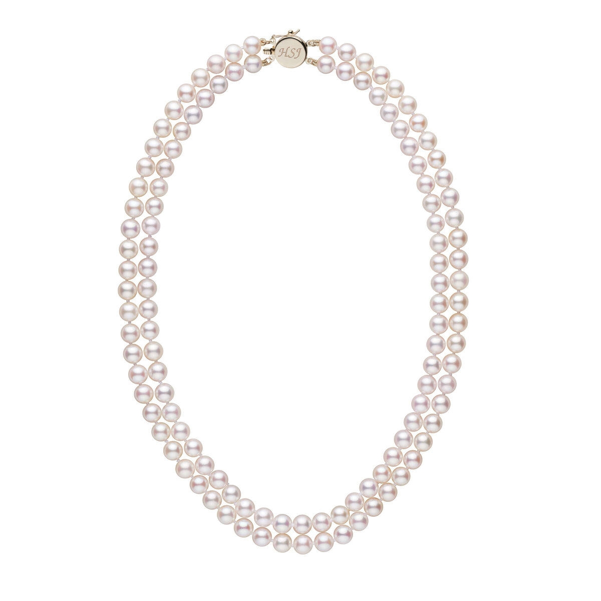 Personalized 6.5-7.0 mm AAA Akoya Pearl Double Strand Circle Clasp Necklace