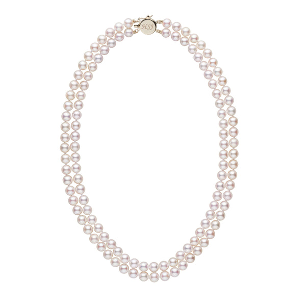 Personalized 6.5-7.0 mm AAA Akoya Pearl Double Strand Circle Clasp Necklace