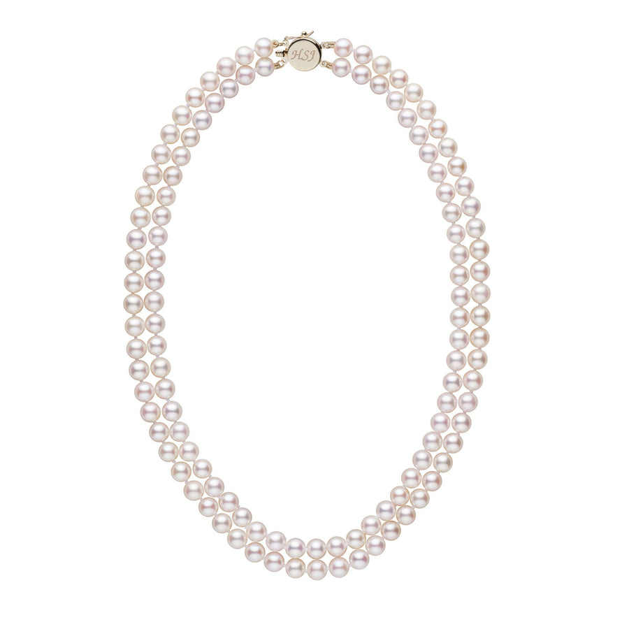 Personalized 6.5-7.0 mm AAA Akoya Pearl Double Strand Circle Clasp Necklace