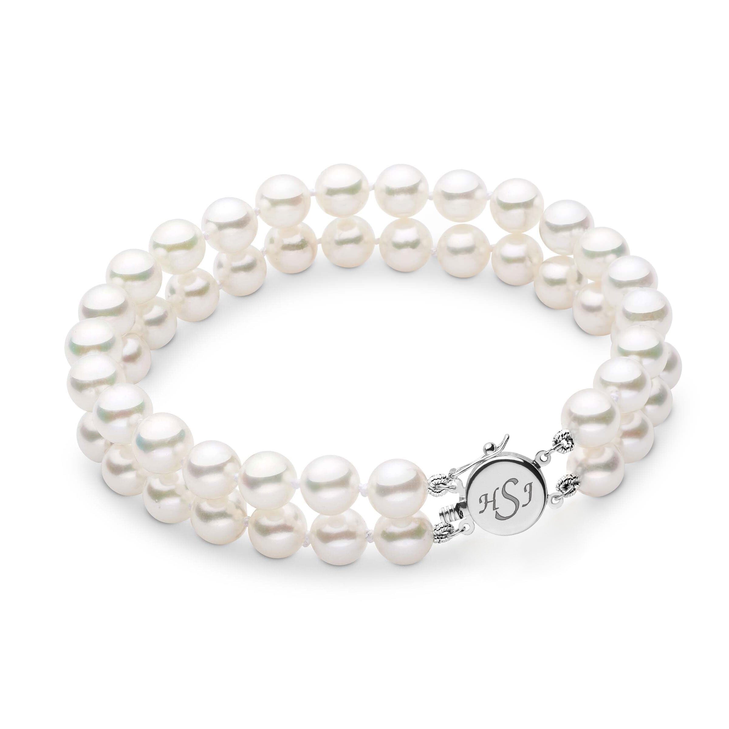 Personalized 6.5-7.0 mm AAA Akoya Pearl Double Strand Circle Clasp Bracelet