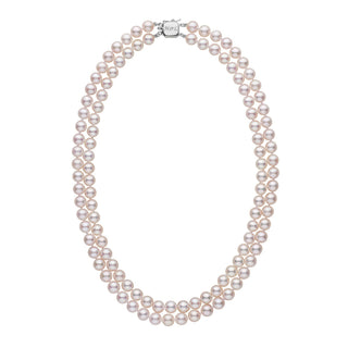 Personalized 7.0-7.5 mm AAA Akoya Pearl Double Strand Square Clasp Necklace