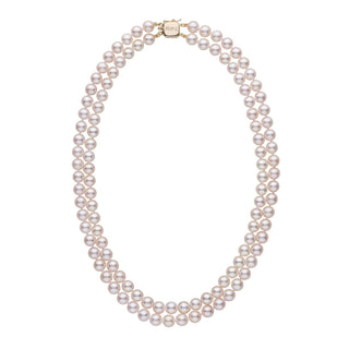 Personalized 7.0-7.5 mm AAA Akoya Pearl Double Strand Square Clasp Necklace