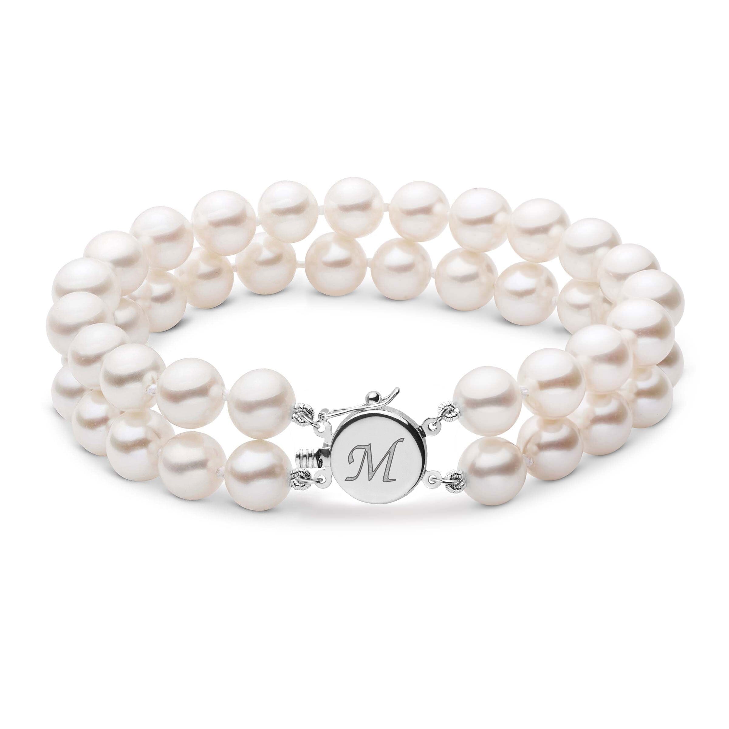 Personalized 7.0-7.5 mm AAA Akoya Pearl Double Strand Circle Clasp Bracelet