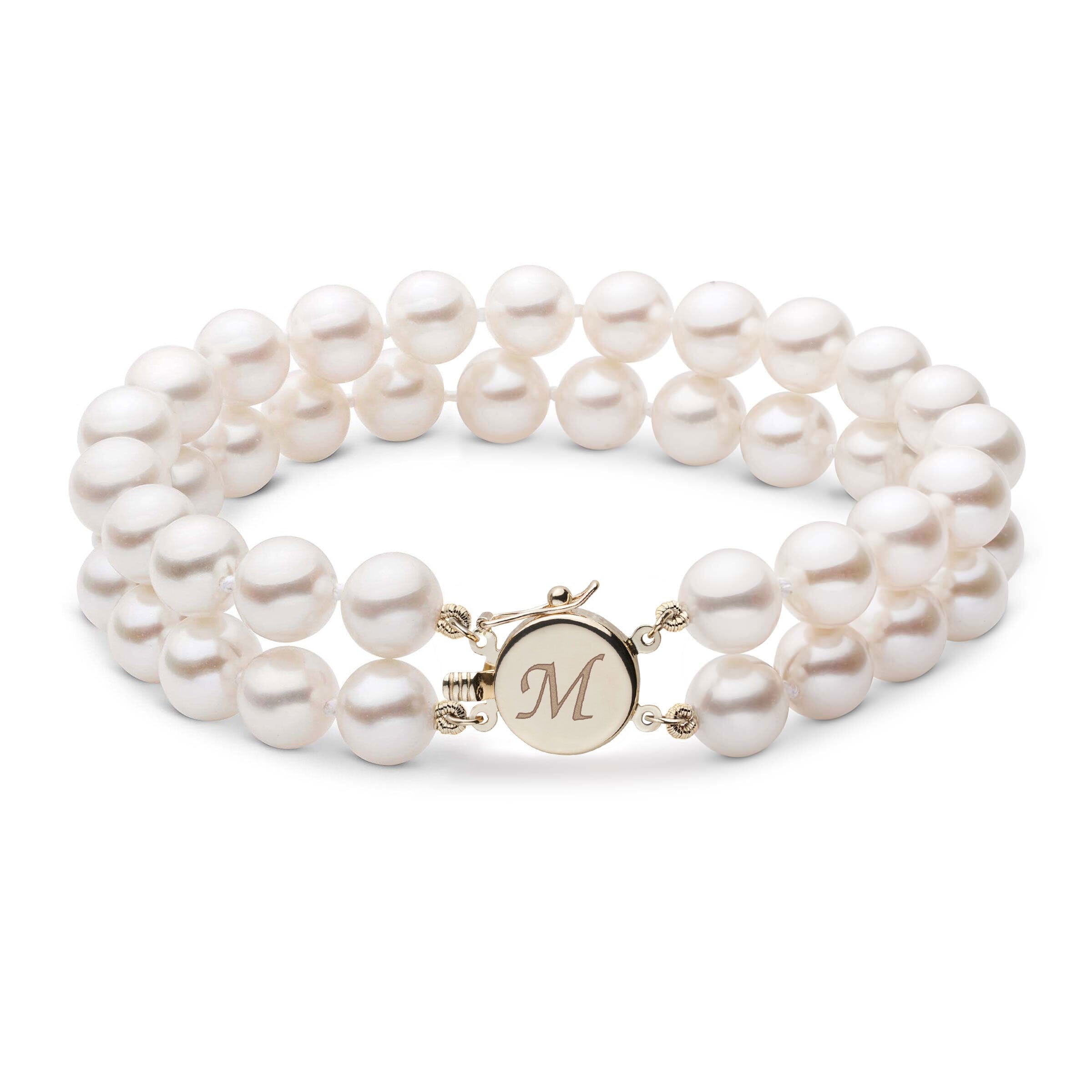 Personalized 7.0-7.5 mm AAA Akoya Pearl Double Strand Circle Clasp Bracelet