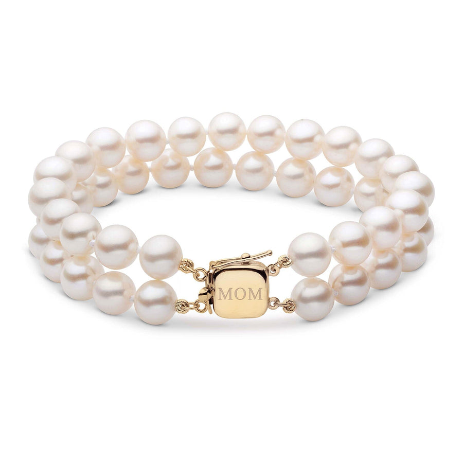 Personalized 7.0-7.5 mm AAA Akoya Pearl Double Strand Square Clasp Bracelet