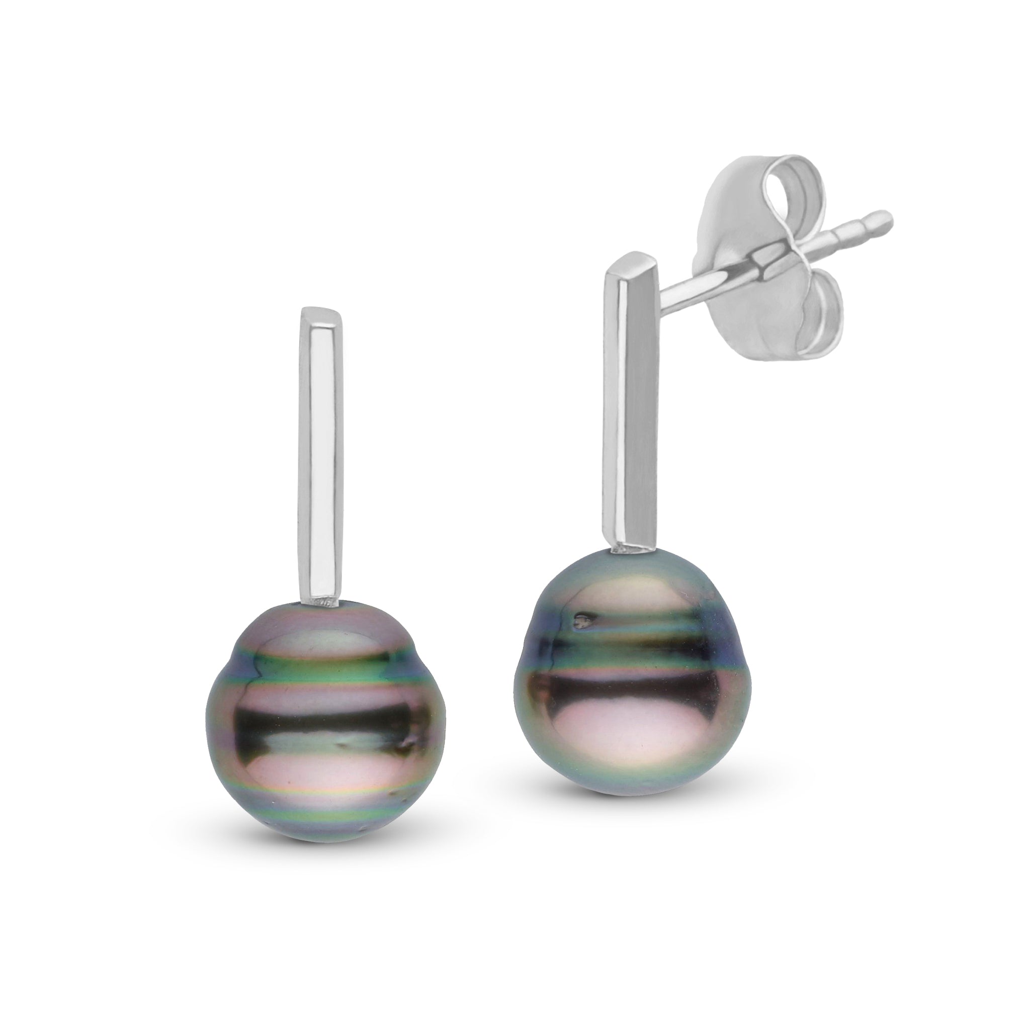Petite Bar Collection 8.0-9.0 Tahitian Baroque Pearl Earrings White Gold