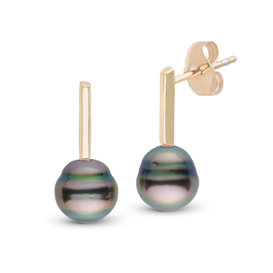 Petite Bar Collection 8.0-9.0 Tahitian Baroque Pearl Earrings Yellow Gold