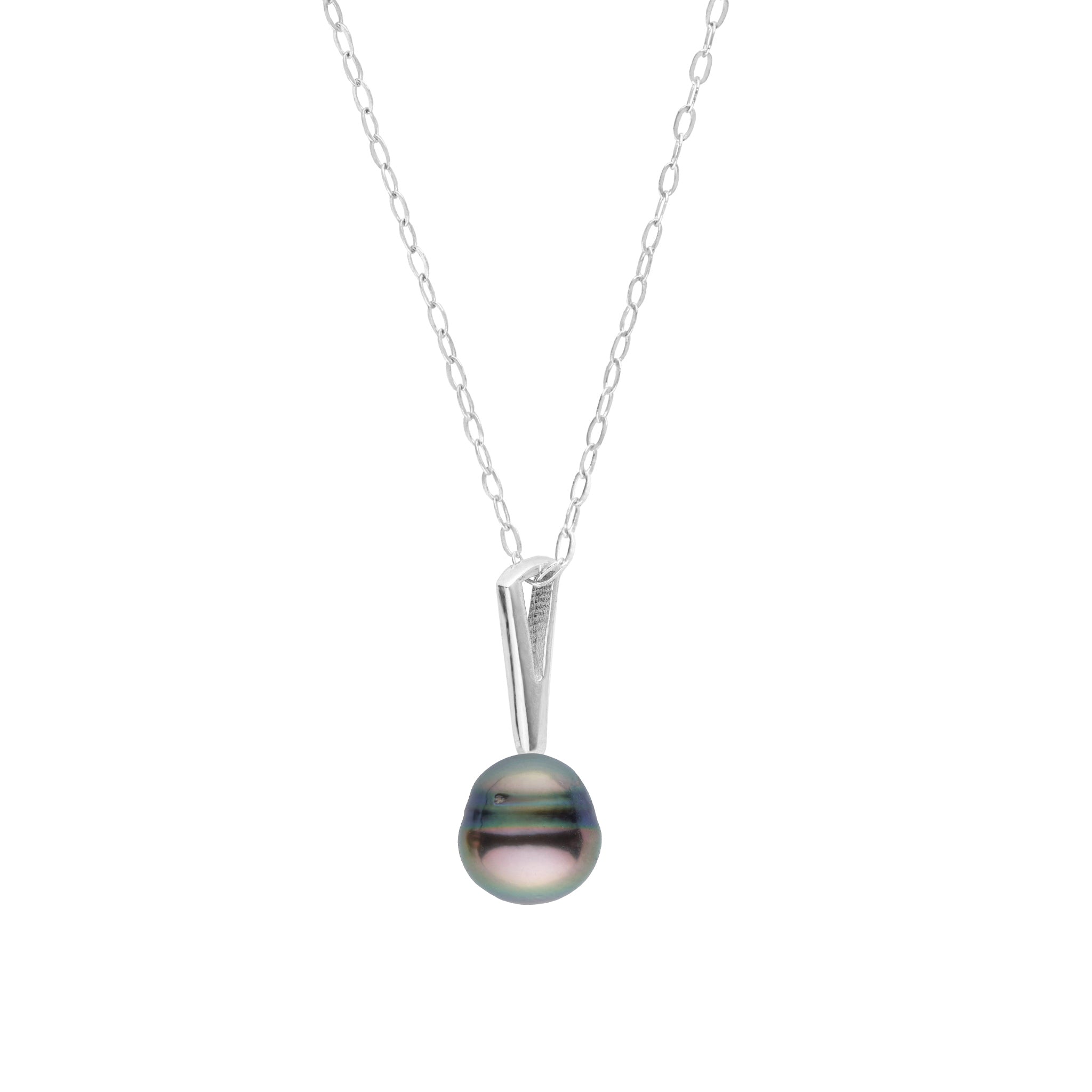 Petite Bar Collection 8.0-9.0 Tahitian Baroque Pearl Pendant Side View White Gold