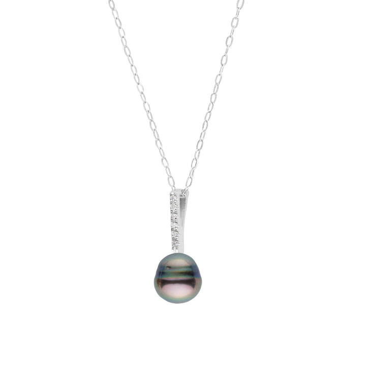 Petite Diamond Bar Collection 8.0-9.0 Tahitian Baroque Pearl Pendant Side View White Gold