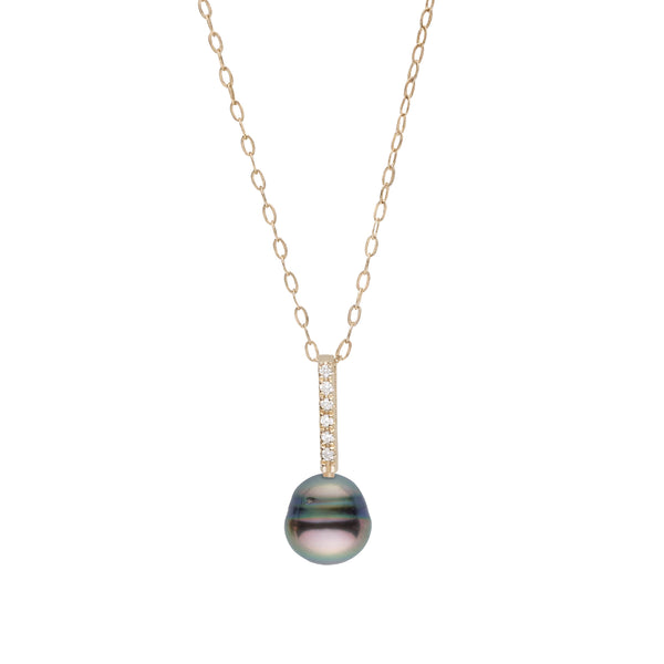 Petite Diamond Bar Collection 8.0-9.0 Tahitian Baroque Pearl Pendant Yellow Gold