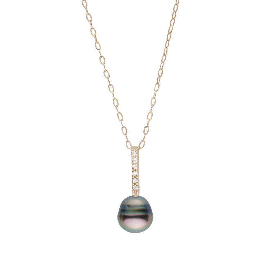Petite Diamond Bar Collection 8.0-9.0 Tahitian Baroque Pearl Pendant Yellow Gold