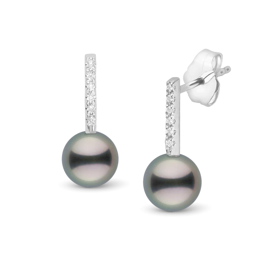 Petite Diamond Bar Collection 8.0-9.0 Tahitian Pearl Earrings White Gold