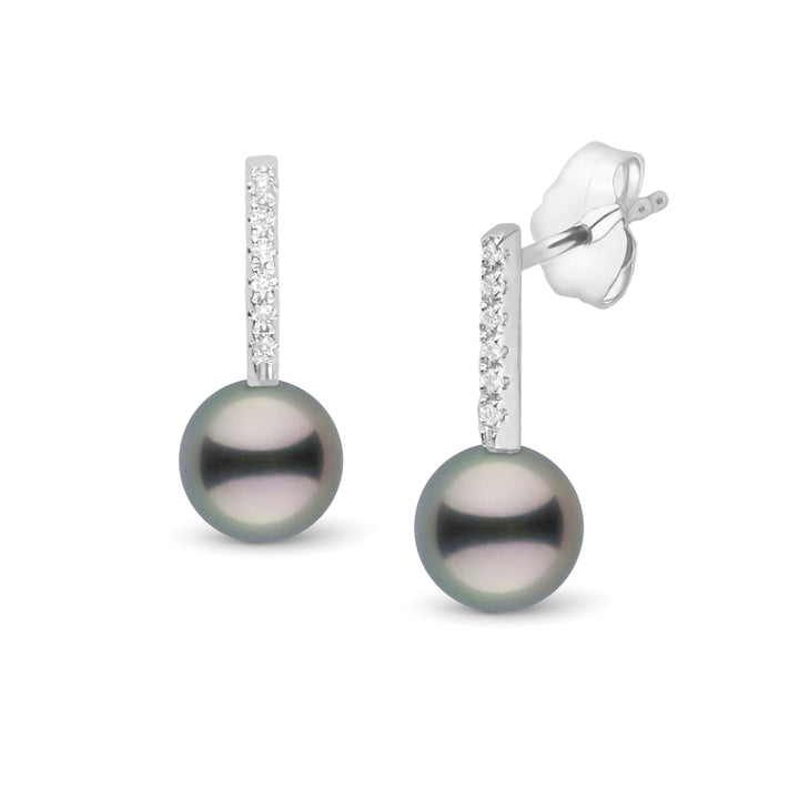 Petite Diamond Bar Collection 8.0-9.0 Tahitian Pearl Earrings White Gold