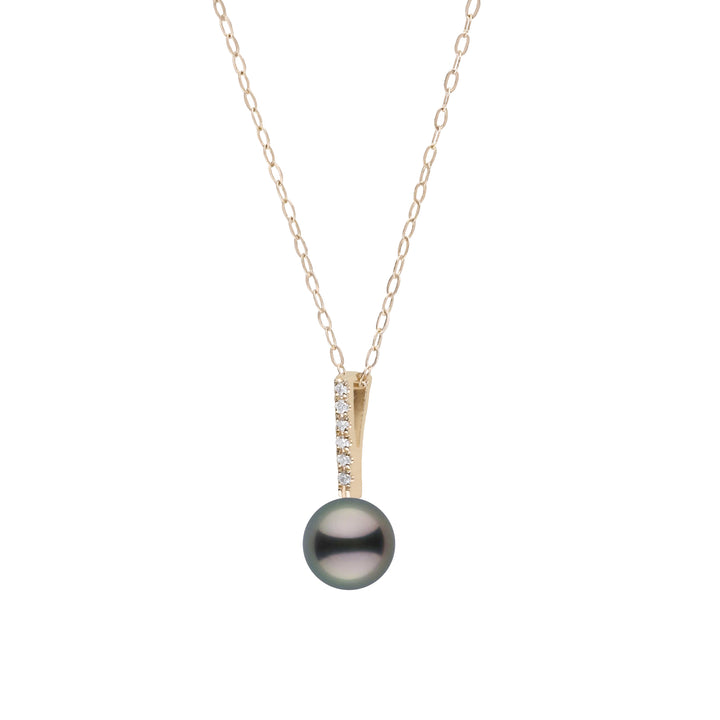 Petite Diamond Bar Collection 8.0-9.0 Tahitian Pearl Pendant Side View Yellow Gold