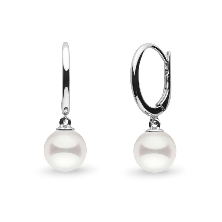 Solid Eternal Collection White Akoya 6.5-7.0 mm Pearl Dangle Earrings in white gold