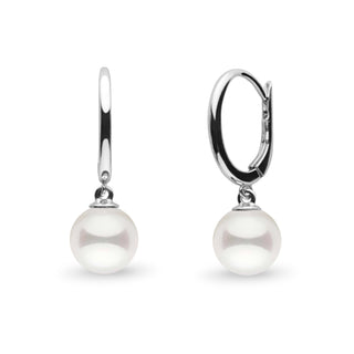 Solid Eternal Collection White Akoya 6.5-7.0 mm Pearl Dangle Earrings in white gold