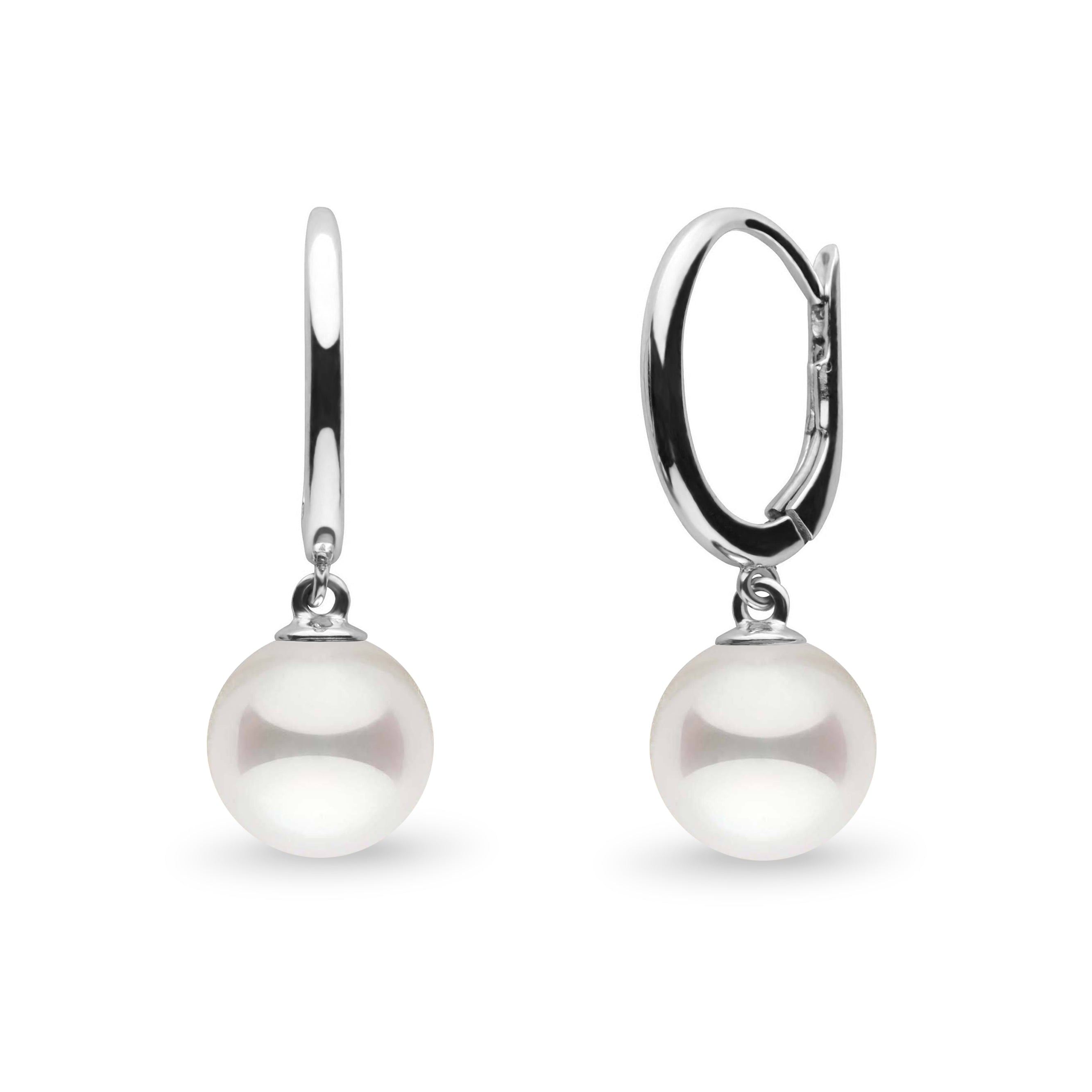 Solid Eternal Collection White Akoya 7.0-7.5 mm Pearl Dangle Earrings white gold