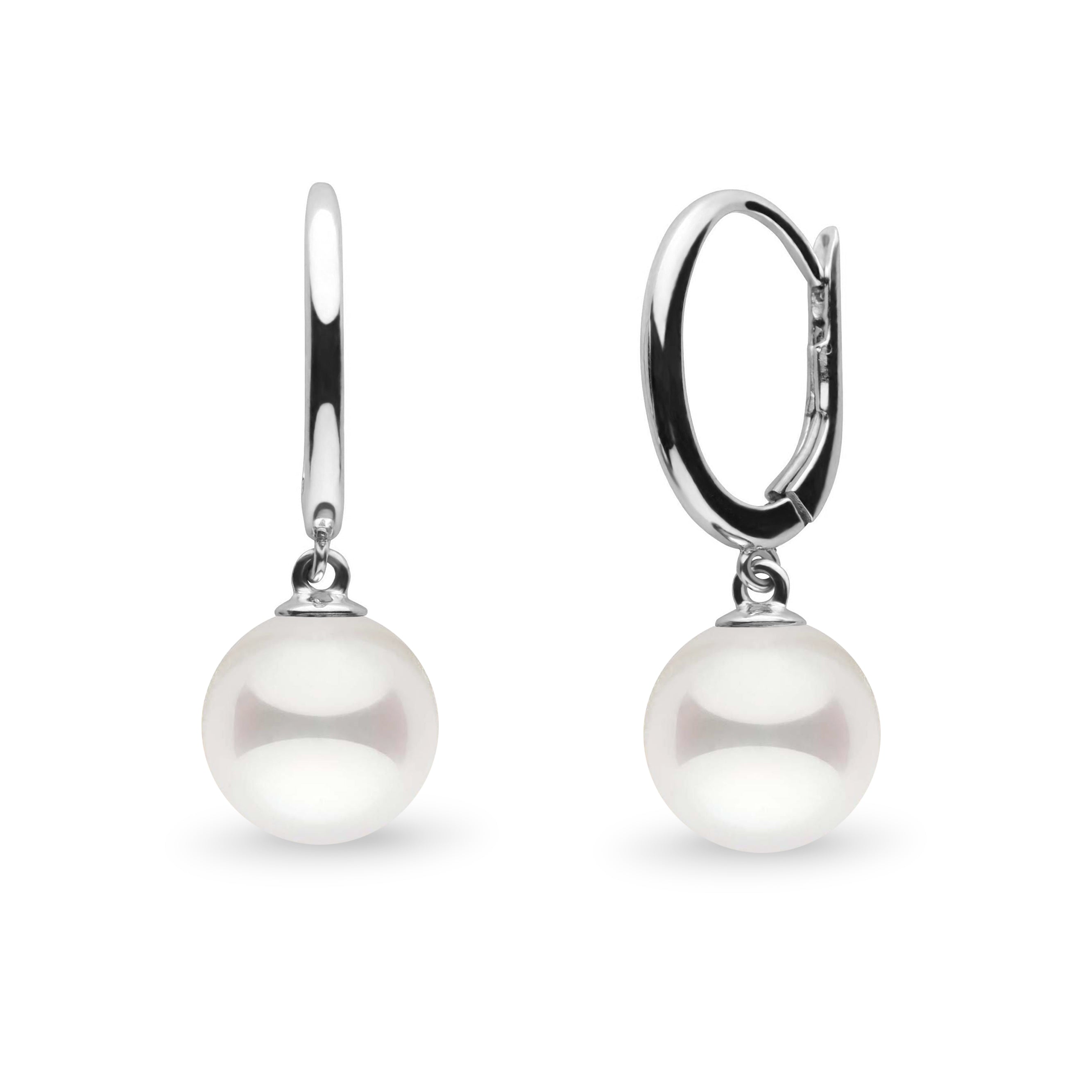 Solid Eternal Collection White Akoya 7.5-8.0 mm Pearl Dangle Earrings white gold