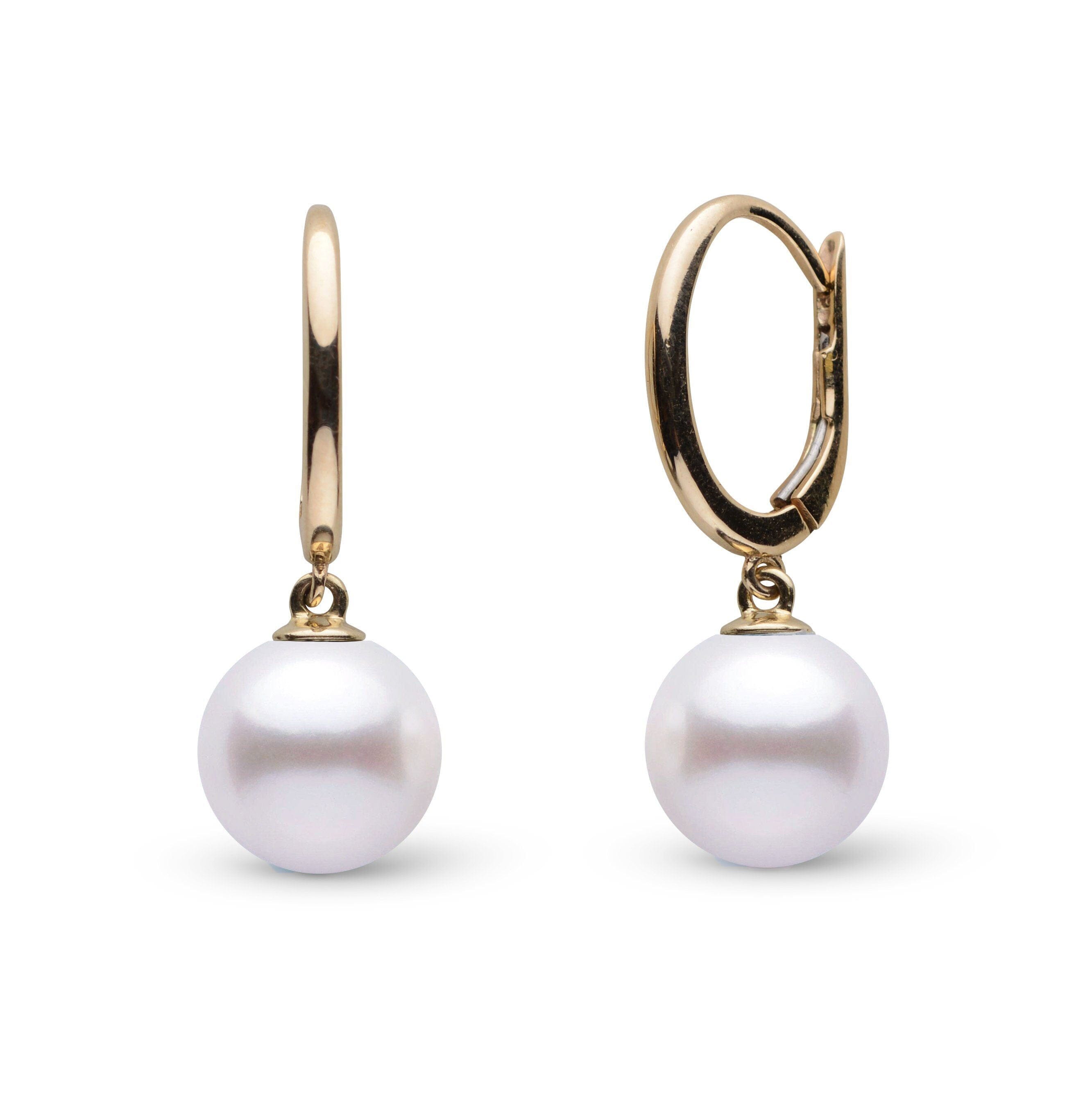 Solid Eternal Collection White Akoya 8.0-8.5 mm Pearl Dangle Earrings