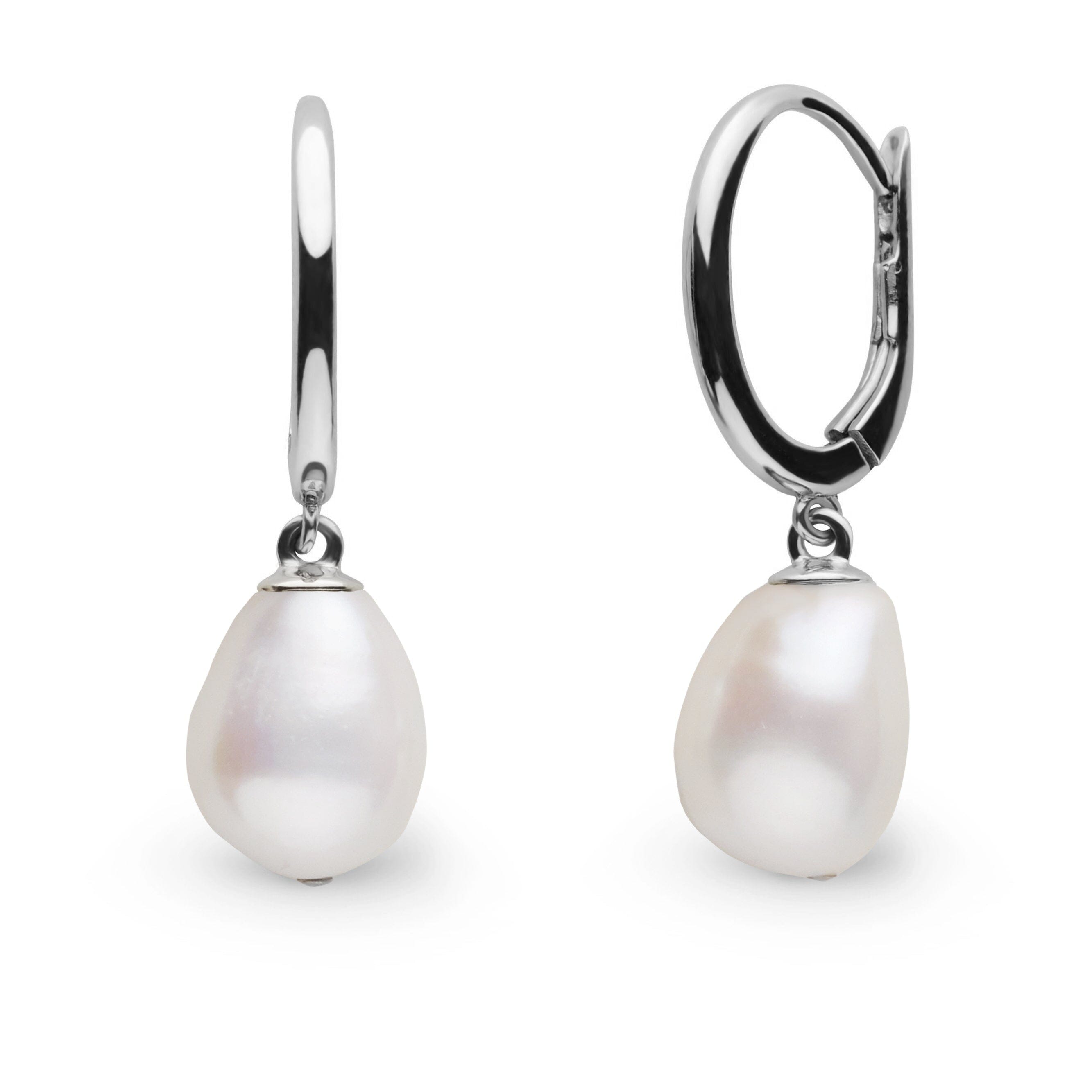 Solid Eternal Collection Baroque White Freshwater Pearl Earrings