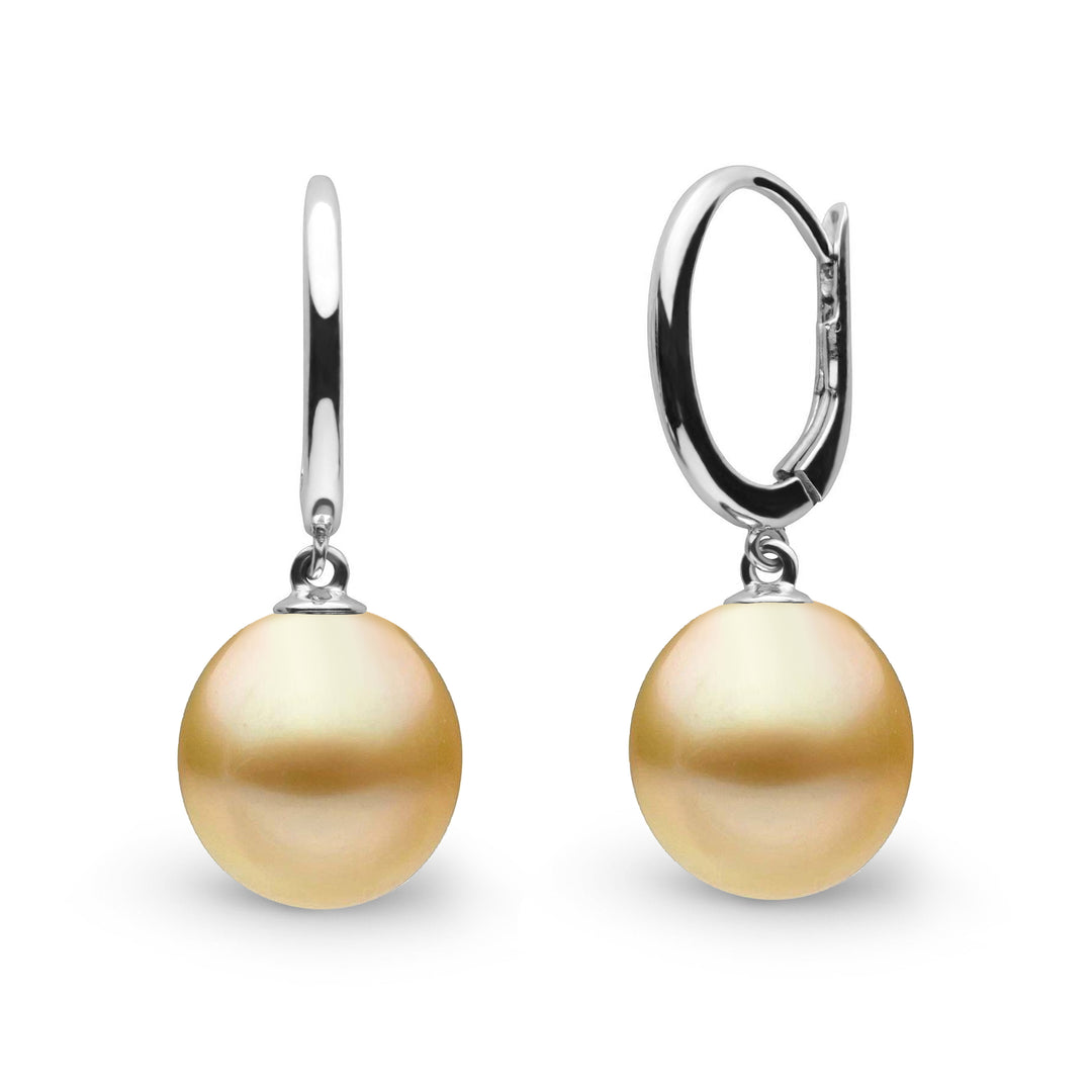 Solid Eternal Collection 10.0-11.0 mm Golden South Sea Drop Pearl Earrings WG