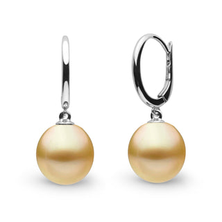 Solid Eternal Collection 10.0-11.0 mm Golden South Sea Drop Pearl Earrings WG