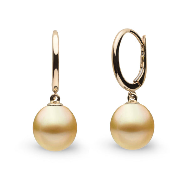 Solid Eternal Collection 9.0-10.0 mm Golden South Sea Drop Pearl Earrings yg