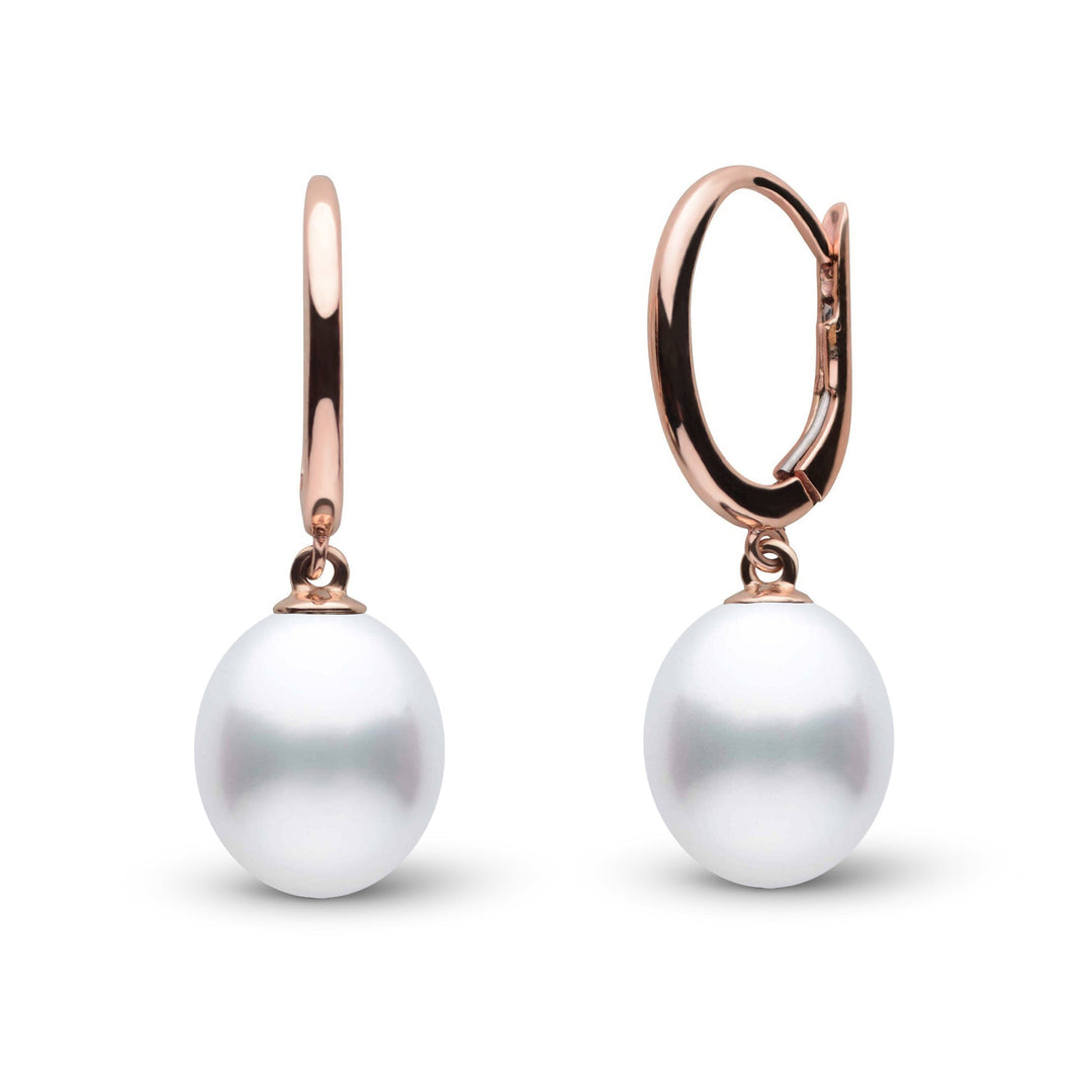Solid Eternal Collection 9.0-10.0 mm White South Sea Drop Pearl Earrings Rose Gold
