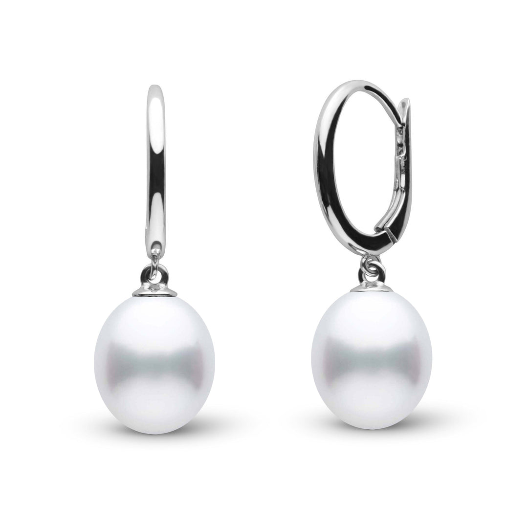 Solid Eternal Collection 9.0-10.0 mm White South Sea Drop Pearl Earrings White Gold