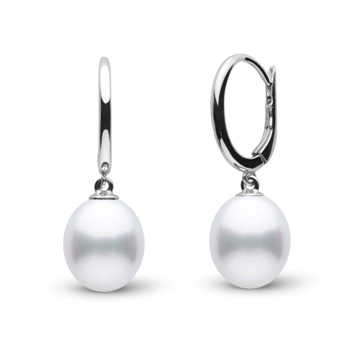 Solid Eternal Collection 9.0-10.0 mm White South Sea Drop Pearl Earrings White Gold