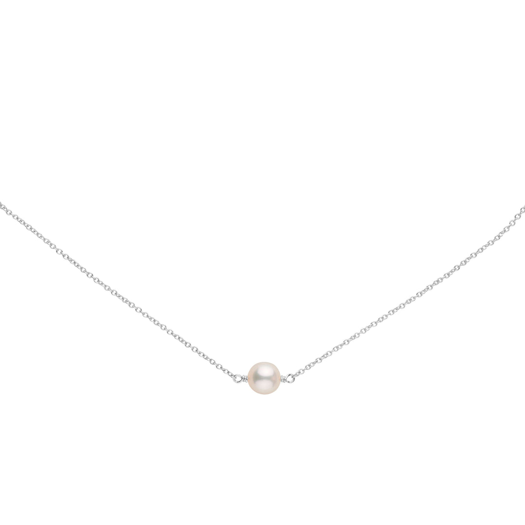 7.0-7.5 mm Akoya Pearl Solitaire Pendant featuring a single white cultured pearl on a delicate white gold chain, perfect for elegant everyday wear.