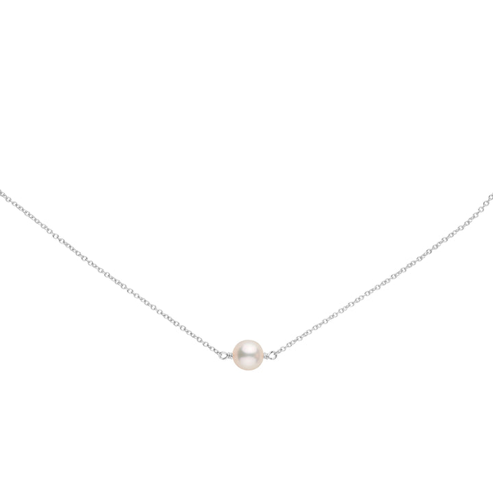 7.0-7.5 mm Akoya Pearl Solitaire Pendant featuring a single white cultured pearl on a delicate white gold chain, perfect for elegant everyday wear.