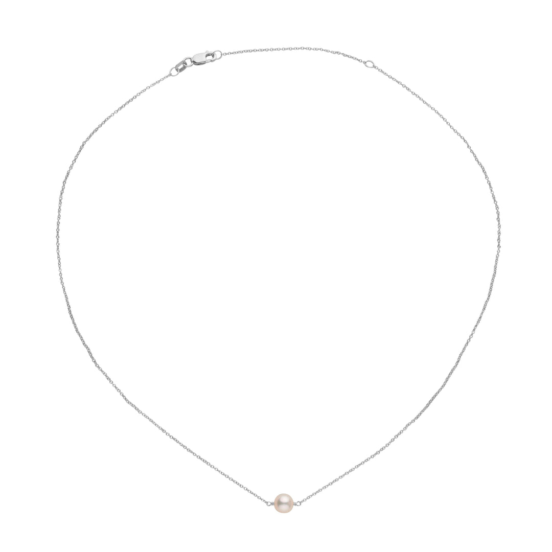 7.0-7.5 mm Akoya Pearl Solitaire Pendant featuring a single white akoya pearl on a delicate white gold chain, showcasing classic elegance and refined style.