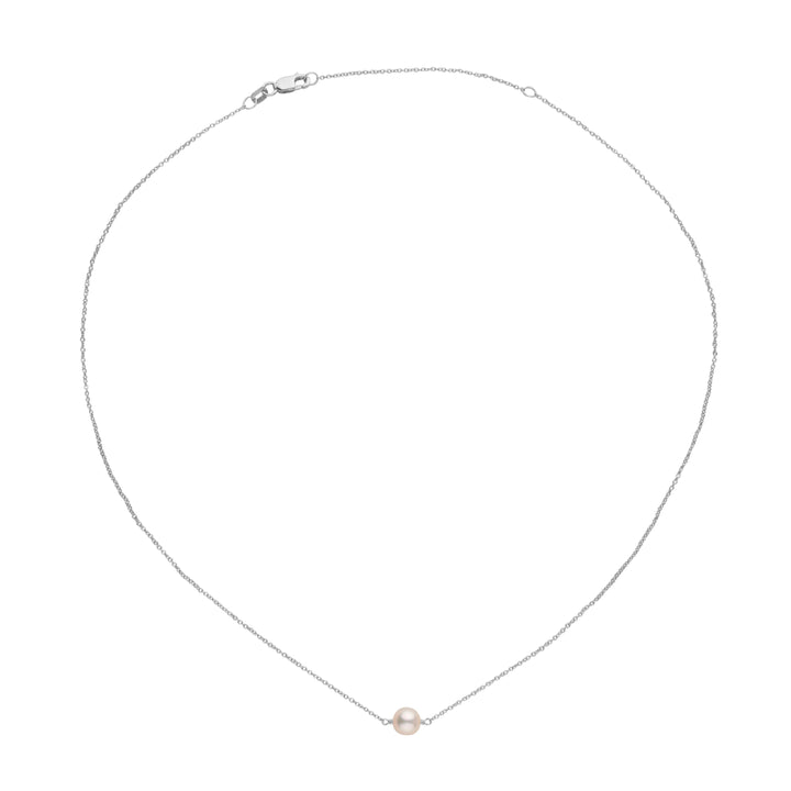 7.0-7.5 mm Akoya Pearl Solitaire Pendant featuring a single white akoya pearl on a delicate white gold chain, showcasing classic elegance and refined style.