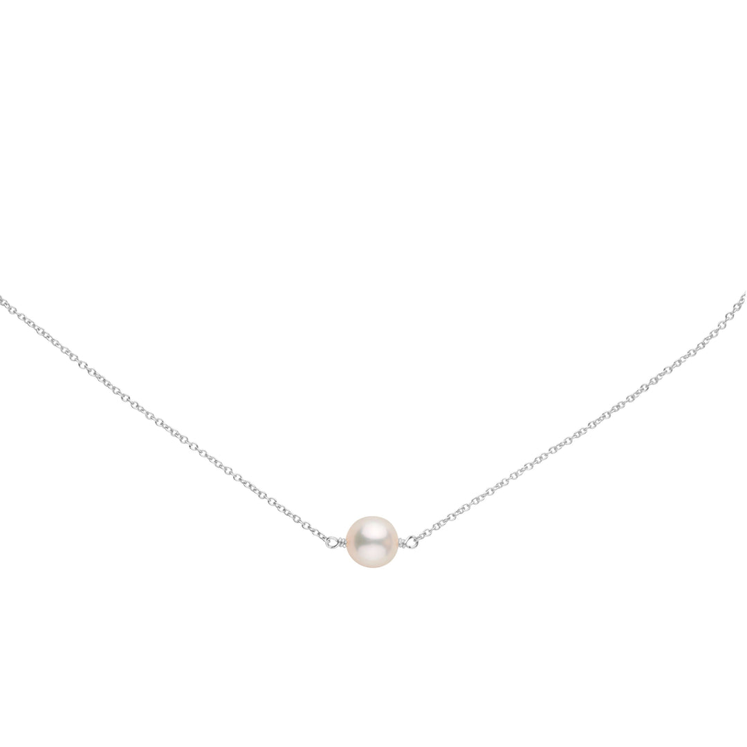 Elegant 8.5-9.0 mm Akoya Pearl Solitaire Pendant featuring a single lustrous white cultured pearl on a delicate white gold chain, perfect for classic and refined style.