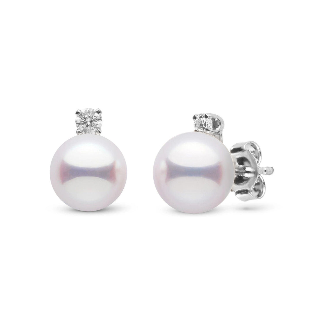Lab Certified 7.0-7.5 mm White Hanadama Pearl and VS1-G Quality Diamond Stud Earrings in white gold