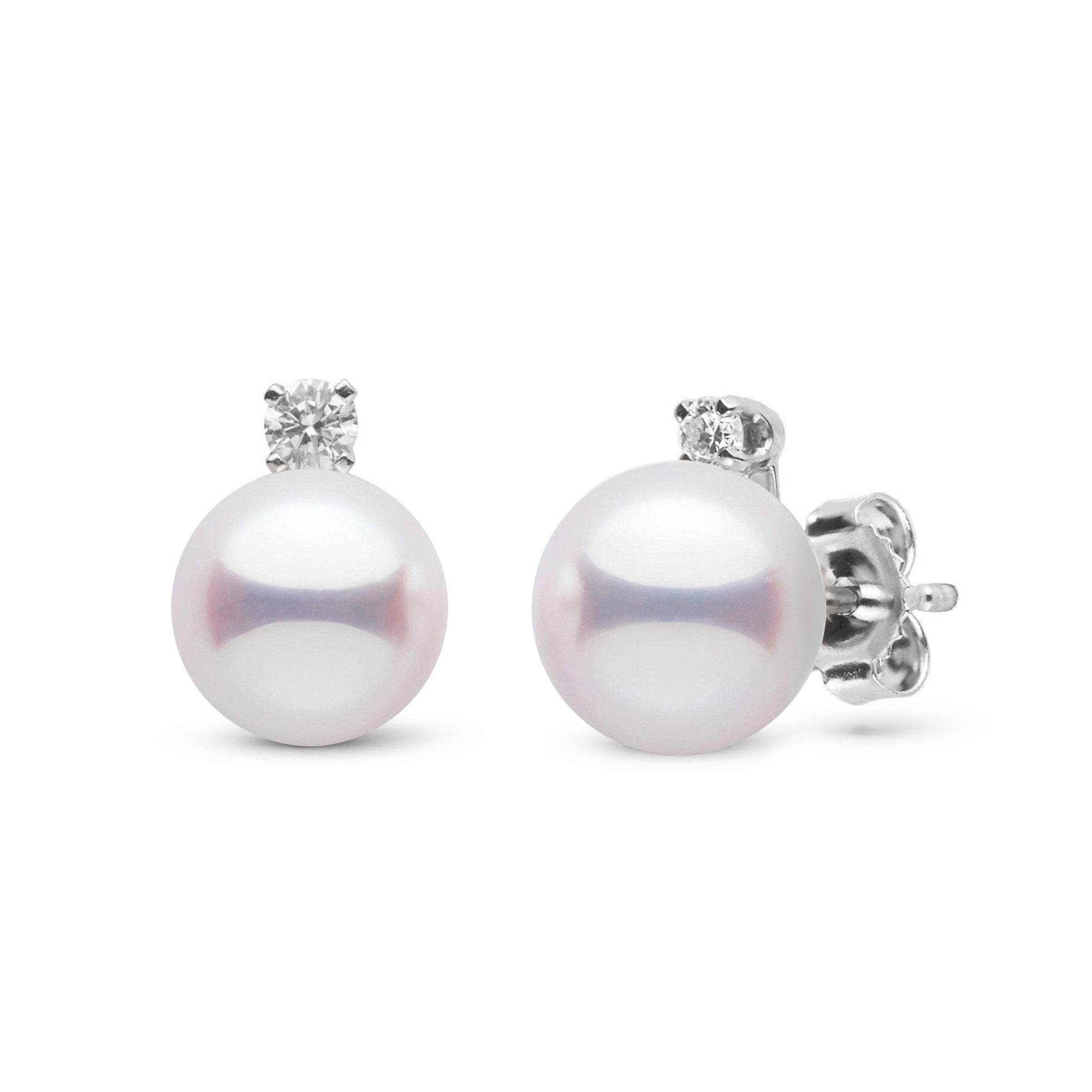 Lab Certified 7.5-8.0 mm White Hanadama Pearl and VS1-G Quality Diamond Stud Earrings in white gold