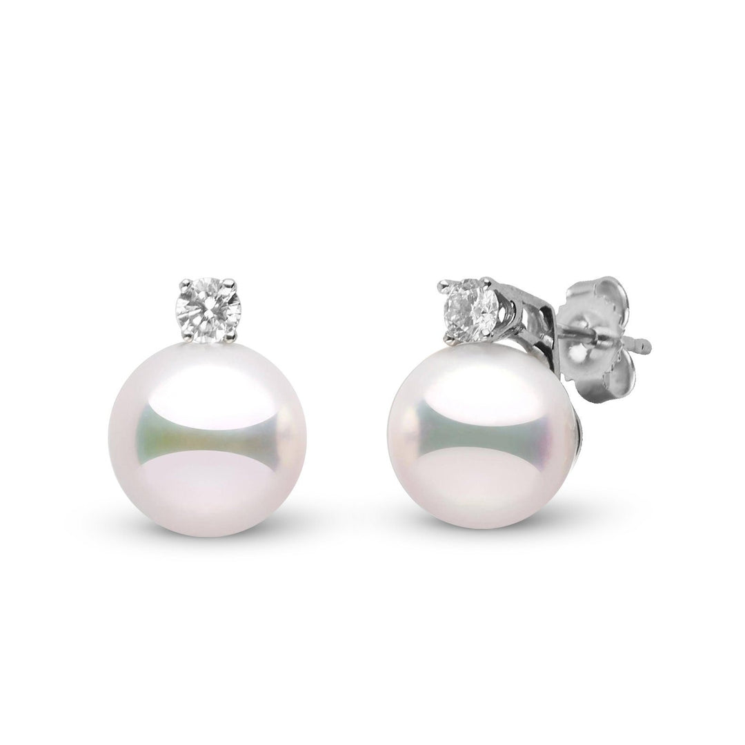 Certified Starlight Collection 9.0-9.5 mm White Hanadama Pearl and Diamond Stud Earrings on  white gold