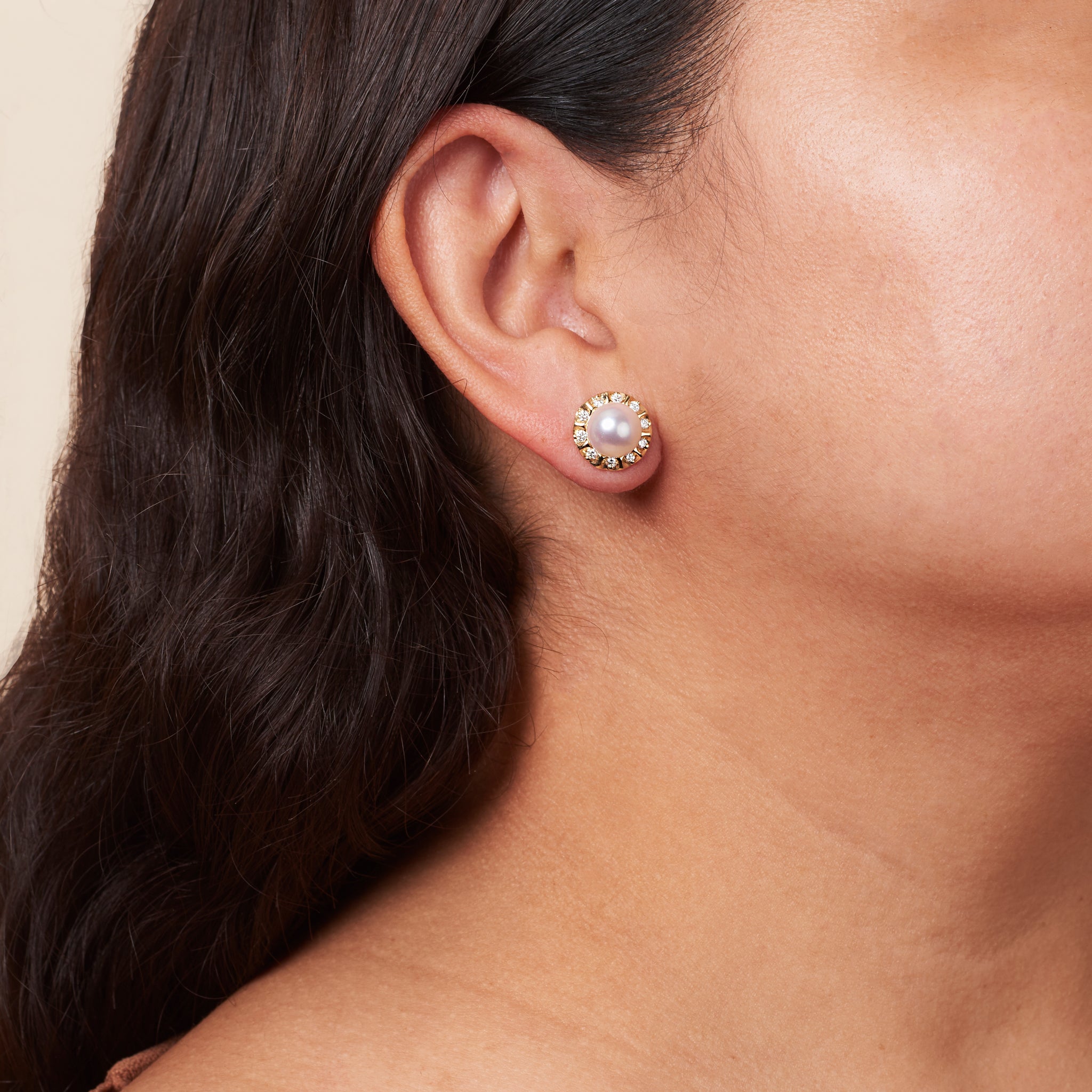 Sunburst Collection 8.5-9.0 mm Akoya Pearl and Diamond Earrings on model