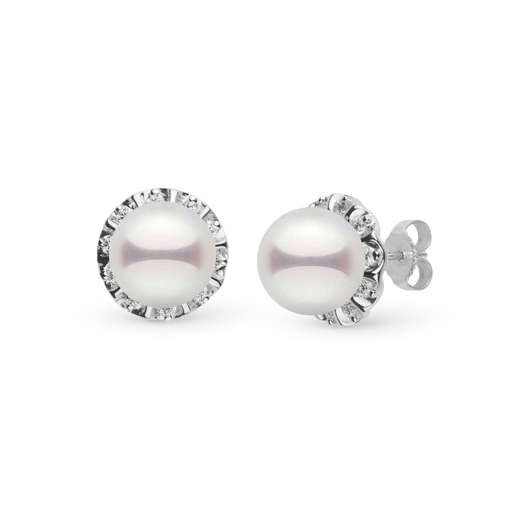 Sunburst Collection 9.0-9.5 mm AAA Akoya Pearl and Diamond Earrings in white gold