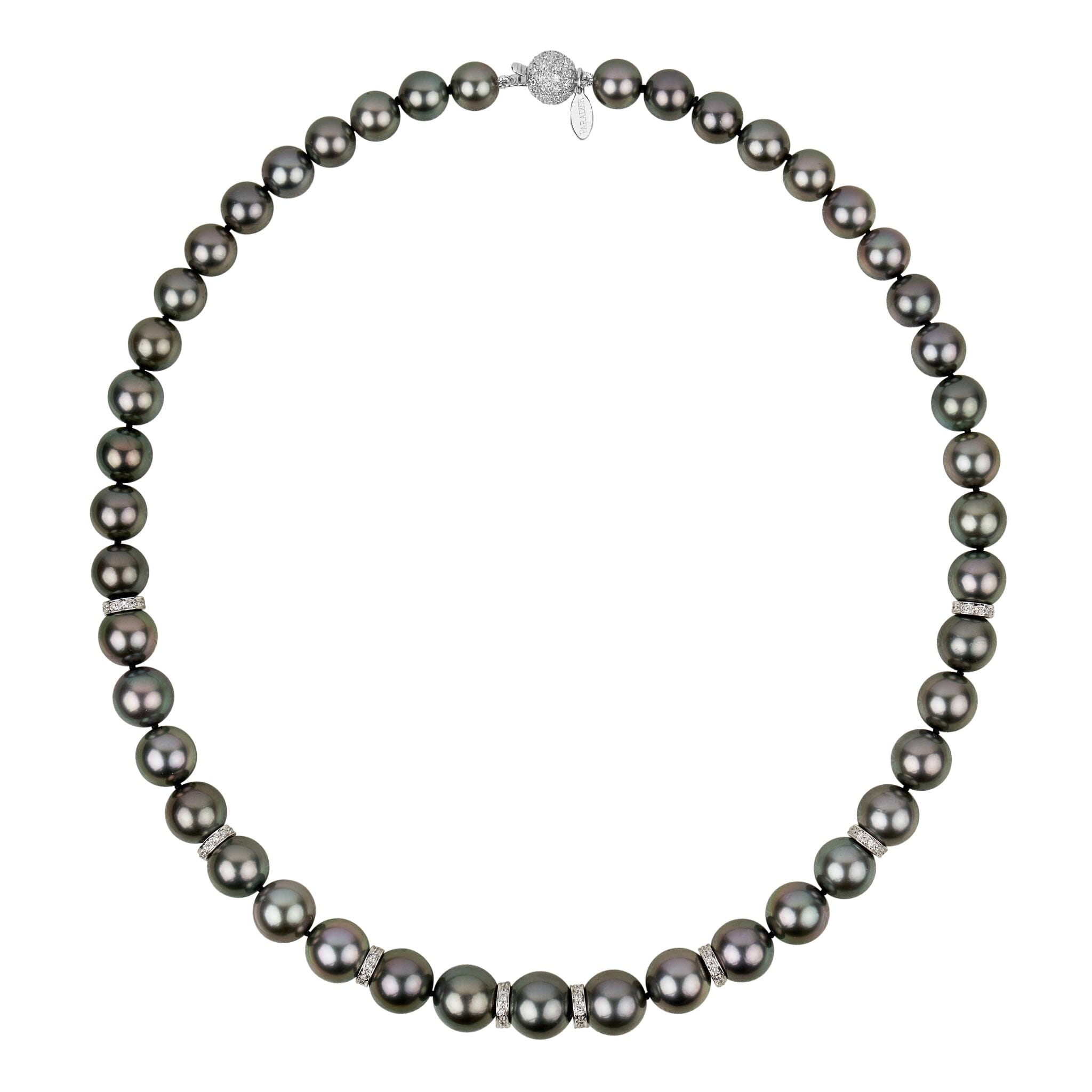 Refined Celestial 8.0-10.8 mm AAA Round Tahitian Pearl and Diamond Necklace