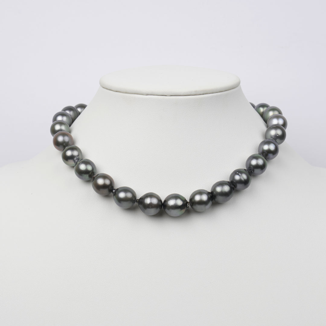 11.3-13.7 mm AA+ Tahitian Drop Pearl Necklace on bust