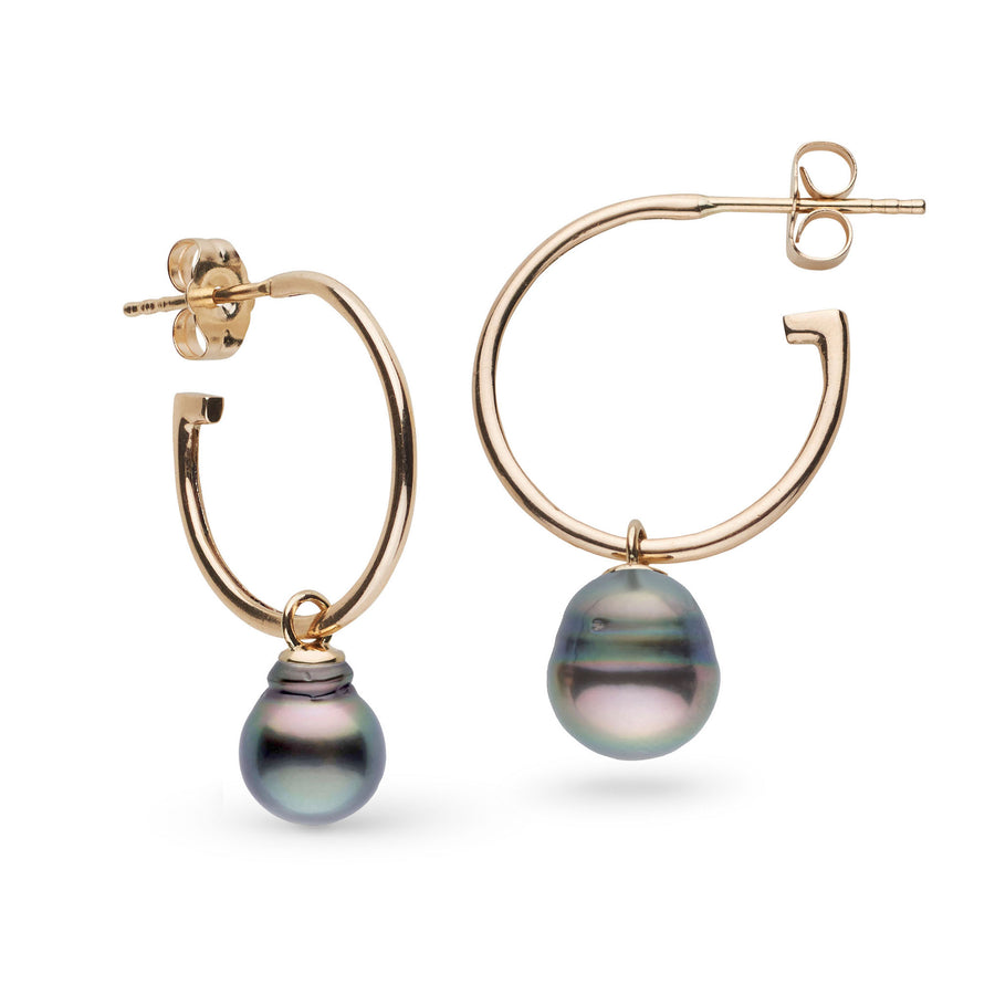 8.0-9.0 mm Tahitian Baroque Pearl Charm Hoop Earrings yellow gold