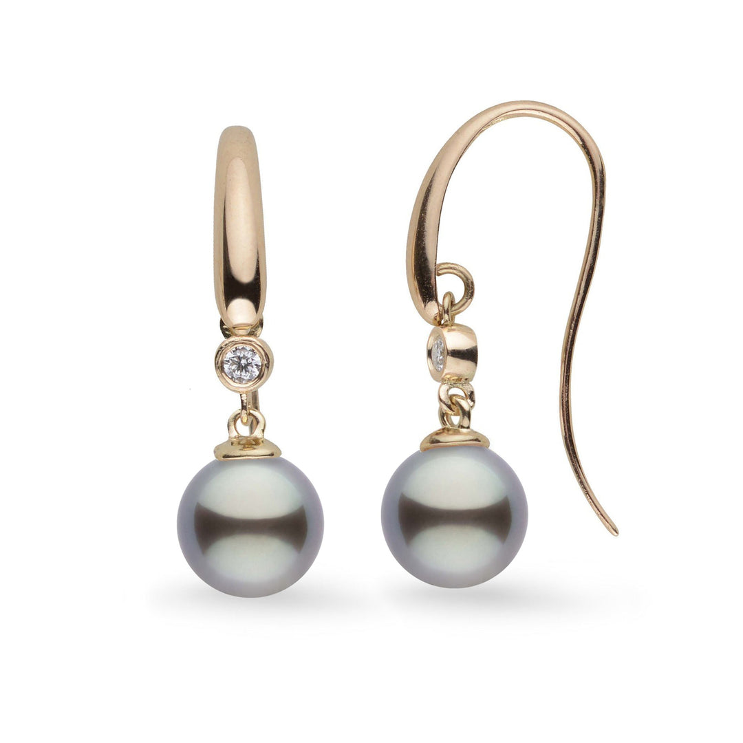9.0-10.0 mm Tahitian Pearl and Diamond Cascade Collection Earrings yellow gold