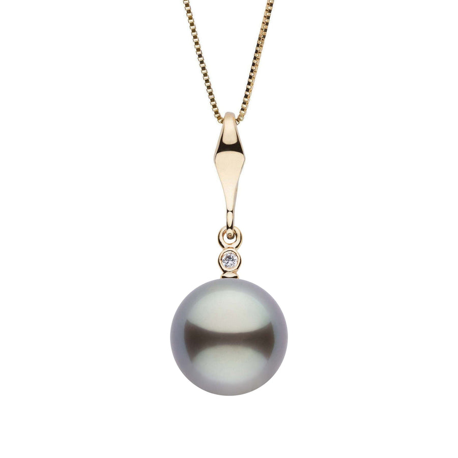 Essential Collection 10.0-11.0 mm Tahitian Pearl and Diamond Pendant with a lustrous dark Tahitian pearl set on a polished yellow gold bail accented by a single sparkling diamond.