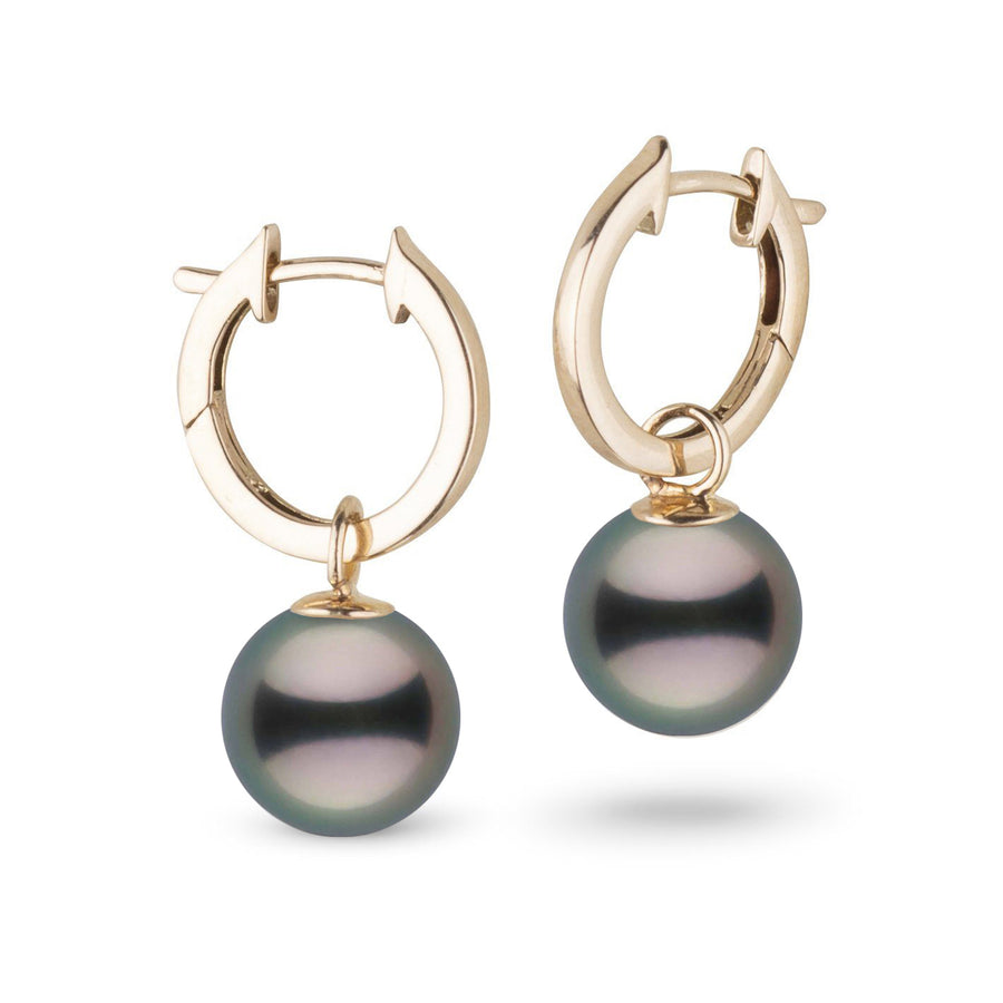 9.0-10.0 mm Tahitian Pearl Huggie Hoop Earrings yellow gold