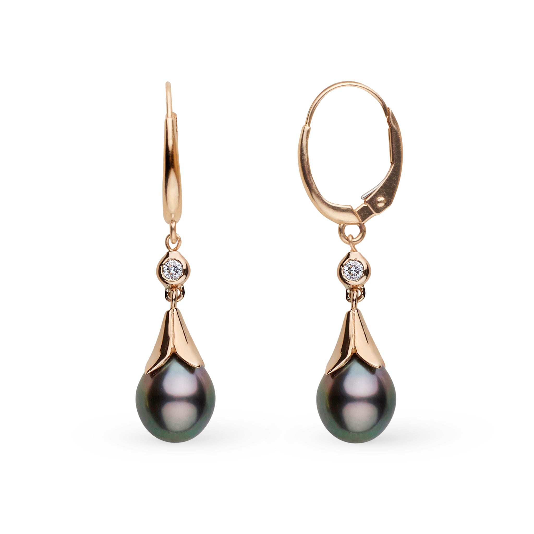 Lilium Collection 9.0-10.0 mm Tahitian Drop Pearl and Diamond Earrings